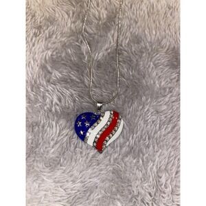 American Flag Necklace. 17" Silver Chain